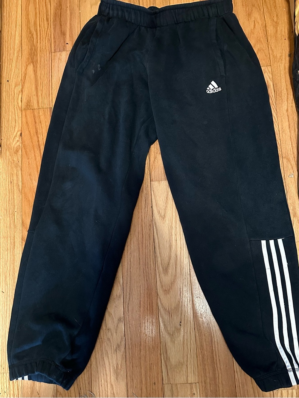 adidas Black Joggers with White Three-Stripe Accent